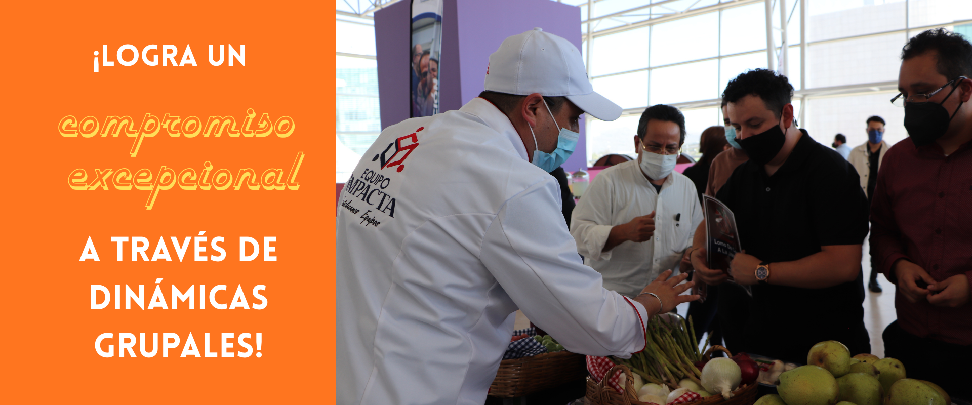 Fotografía de la actividad de team building master chef junto al texto de uno de los beneficios de estas dinámicas.