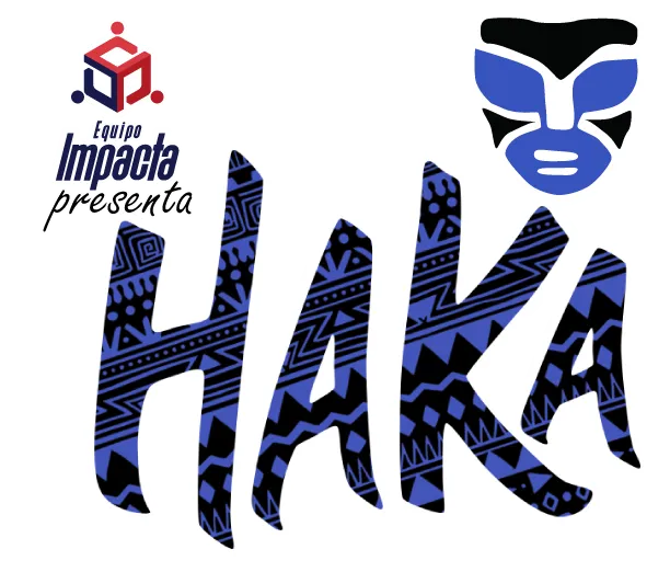 Ícono de una dinámica presencial que ofrece Equipo Impacta para mejorar el trabajo en equipo: Haka presencial Fondo transparente con la figura de una máscara color azul con negro que representa una dinámica presencial.