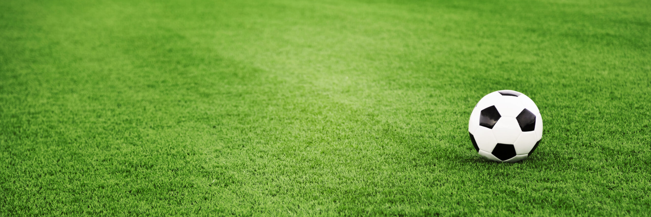 Mundialito de Equipo Impacta que promueve la integración de todos los colaboradores, les guste o no les guste el fútbol. Mundialito: fotografía horizontal de un balón de fútbol color blanco con negro sobre pasto color verde al aire libre.